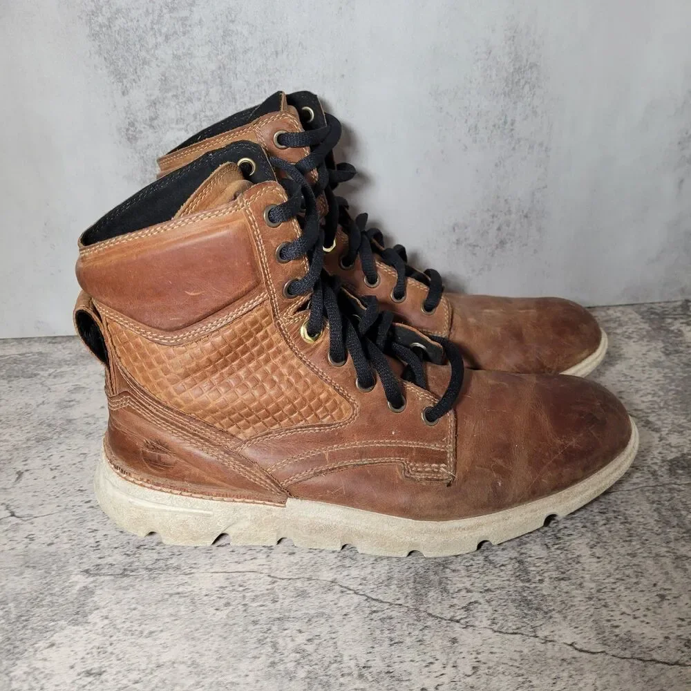 Timberland Eagle Bay Brown Leather Combat Chukka Boots Men's 8 US Distressed